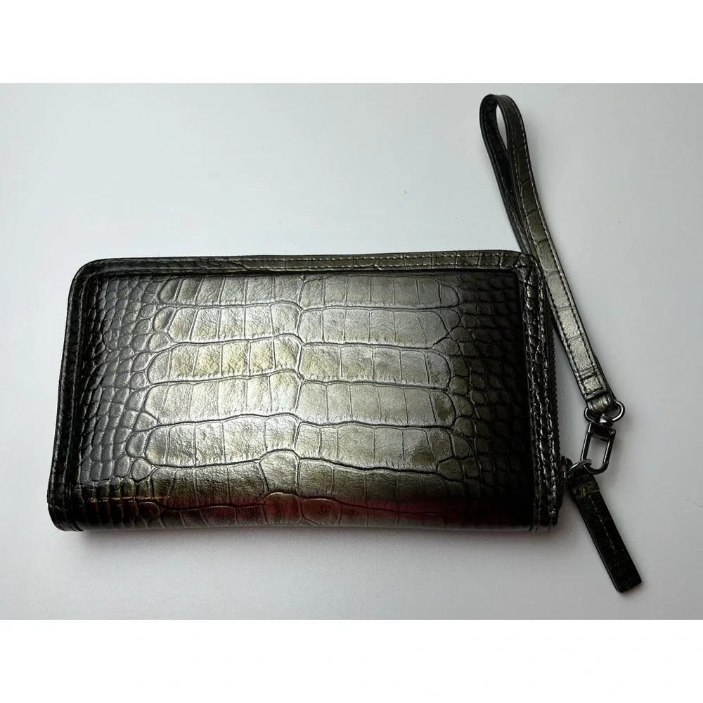 HALOGEN Crocodile Embossed Wallet/Wristlet Bronze with  Snap Off Coin Purse